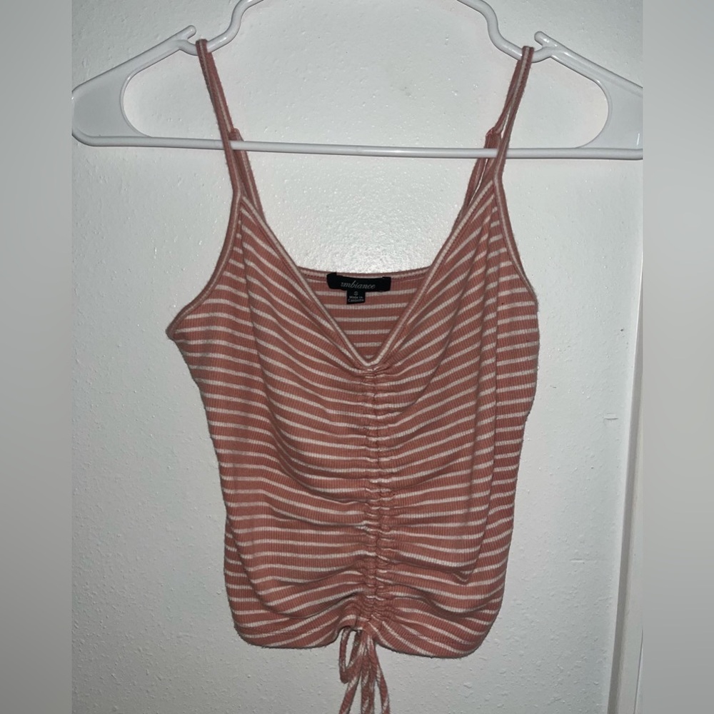 SCRUNCH TIE PINK STRIP TOP
